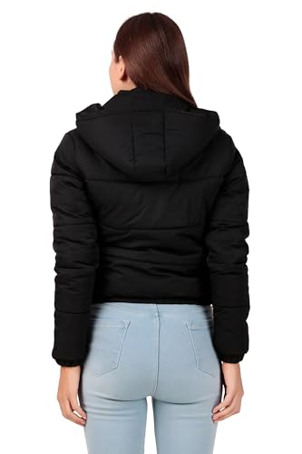 Image of Brazo Crop Puffer Jacket for Women, Cropped Design, Insulated, Hooded, Long Sleeves