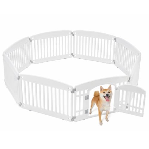 Image of Sweetcrispy Dog Playpen, 8 Panels Indoor Plastic Puppy Pet Fence, 24 Inch