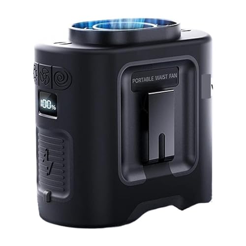14500mAh �|�[�^�u���E�G�X�g�t�@�� 360°��]�x���g�N���b�v �݂艺���l�b�N�t�@�� ���� �p���[�o���N�t�� LED���C�g �A�E�g�h�A�X�|�[�c�p �n���Y�t���[�N���b�v(Black)