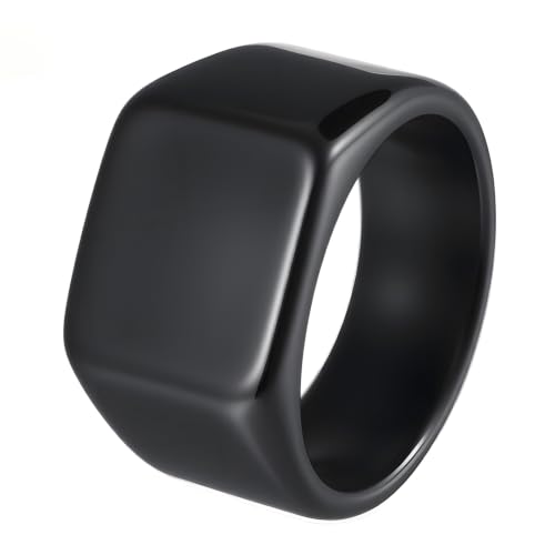 Mens Stainless Steel Plain Signet Ring Rectangular Pinky Ring 14mm Black 10