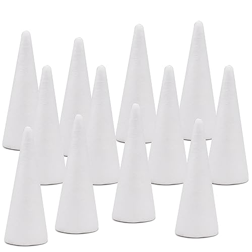 Crafare 12 Pack Foam Tree Cones Polystyrene Cone 2.75x7.87 Inch for Christmas Project Wedding Table Centerpiece Arts Crafts Supplies and Floral Arrangements