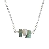 Designs by Nature Gems Handmade Women’s Emerald & Pearl Charm Necklace 20-22 inch Adjustable Chain Sterling Silver, May & June Birthstone