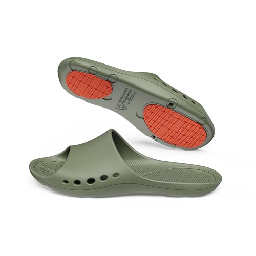 Image of KENROLL KW211 Non Slip Shower Slides, Thin Flat EVA Slippers | 7 drainage holes (5 side+2 bottom), rubber anti-slip patches, lightweight, for pool beach dorm gym, unisex, barefoot feel