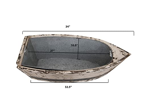 Creative Co-Op Wood Decorative Boat With Tin Insert, White,Grey #TOP4