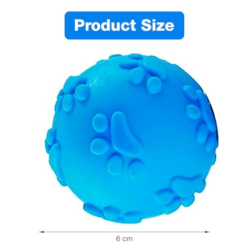 Image of Play Ball for Dogs | Durable Natural Rubber Squeaky Dog Toy | Cute Puppy Paw, Fetch & Chew Safe, Reduces Anxiety (Blue, Size 6cm)
