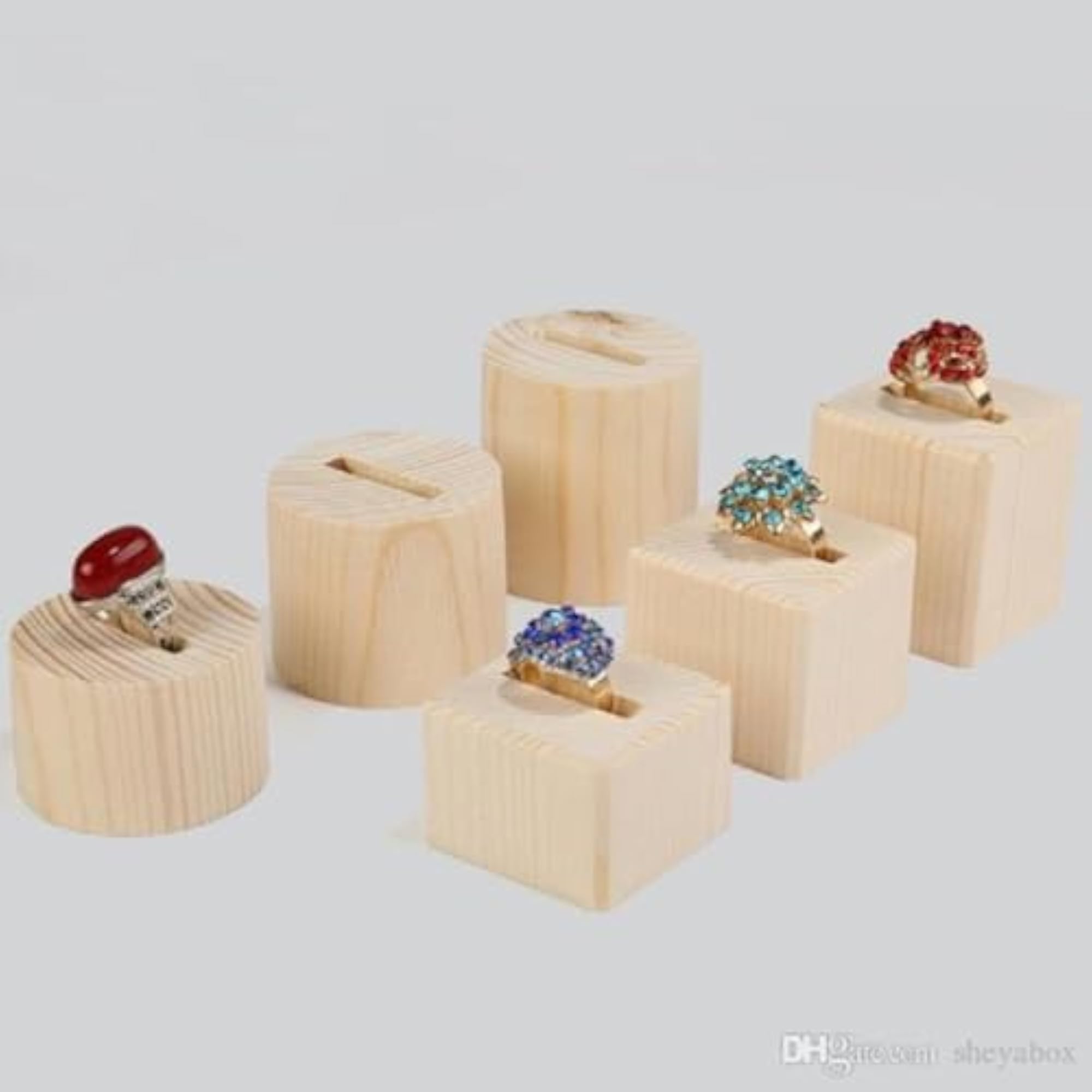 6Pcs Beech Wood Ring Display Rack, Jewelry Stand