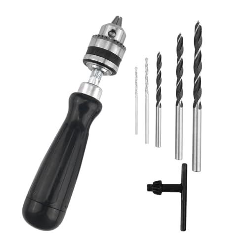 Kisangel Perceuse Manuelle avec Clé de Mandrin et 5 Forets Poignée Abs Antidérapante, Légère et Portable, Outil Manuel Polyvalent pour Bois, Plastique et Bricolage de Précision