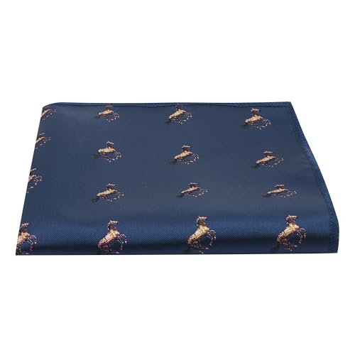King & Priory Navy Blue Embroidered Horse Pocket Square, Handkerchief