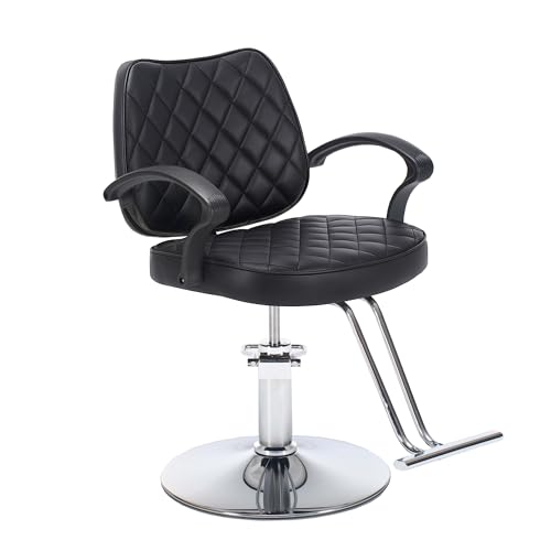 Hydraulic Barber Chair - Adjustable Salon Chair with PU Leather,Metal Footrest, Anti-Slip Chrome Base, Salon Chair for Hair Stylist, Heavy-Duty Steel Frame, Ideal for Professional Use (Black-Quilted)