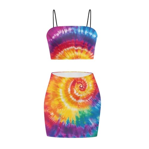 Image of Biyejit Women's 2 Piece Summer Outfits Spaghetti Strap Crop Tops and Bodycon Mini Skirt Dress Set Plus Size S-4XL
