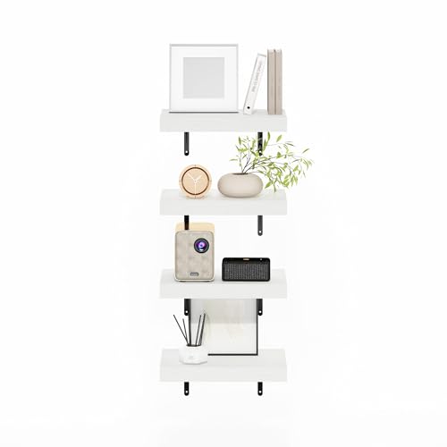 Image of Furinno Tanna Floating Shelves for Wall Set of 4, 15-Inch Wall Shelf, Triple Thick Floating Mounted Shelf, for Bathroom, Home Office, Living Room, White Texture