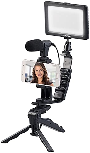 Somikon Vlog Set: 4-teiliges Vlogging-Set mit LED-Leuchte, Mikrofon, Stativ & Halterung (Mikrofon für Smartphone) – Bild 6