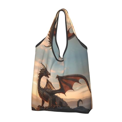 Sac fourre-tout femme lot de 2 grands cabas légers réutilisables motif dragon