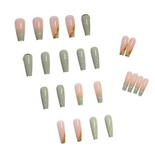 Kamize Ballerina Press On Nails Coffin Long Fake Nails Acrylic Full Cover Luxury Green False Nails For Women And Girls24Pcs #TOP1