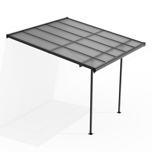 Juskys Terrassenüberdachung Borneo 3x3 m — Sonnenschutz aus Aluminium mit transparenten Doppelstegplatten — Terrassendach zur Wandmontage in Anthrazit