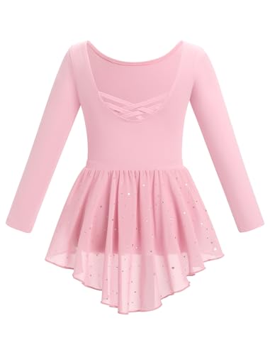 Justaucorps jupe à paillettes deux pièces manches longues pour ballerines fille