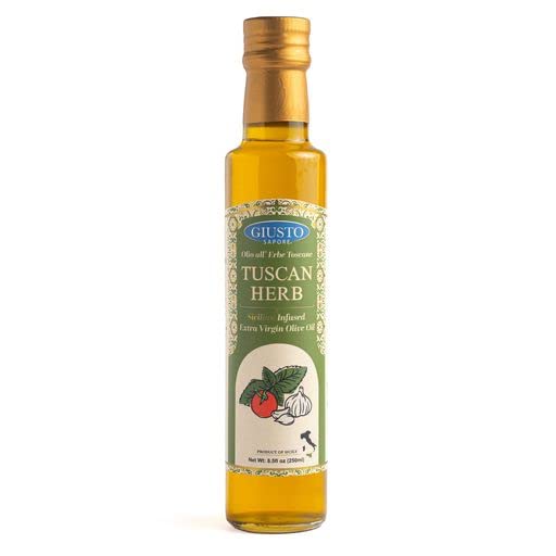 Miniatura 5 de Giusto Sapore Juego de regalo de aceite de oliva infundido con albahaca, trufa negra, hierba toscana, ajo picante, romero, caja de regalo de 5