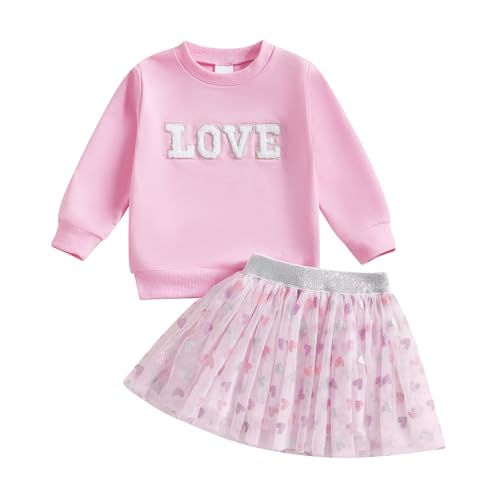 Toddler Girls Christmas Dress Baby Girl Christmas Outfit Long Sleeve Santa Sweatshirt Tulle Skirt Set 2-Piece
