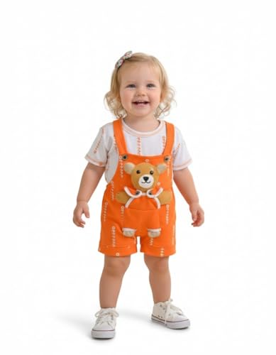 Image of A.T.U.N. (ALL THINGS UBER NICE) Baby Girls Cotton Denim Dungaree Set with 3D Teddy Bear Design |Printed T-Shirt with Adjustable Straps | Stylish & Comfortable Daily Outfit for Baby Unisex