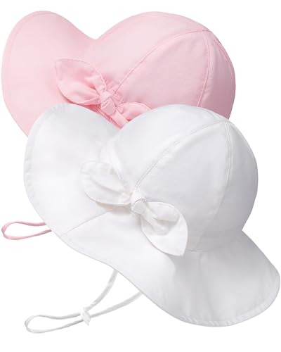 HONGTEYA Baby Sun Hat Toddler Girl Beach Hat Adjustable Outdoor Hat UPF 50+ Sun Protection Wide Brim Infant Kids Pink/White
