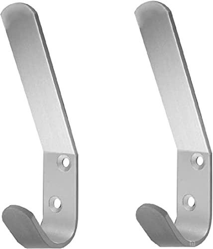 Image of Dzina Aluminium Double Hat and Coat Hooks - 10 Pack Dress Robe Garment Hangers Hook 125mm x 4mm - Screws Included