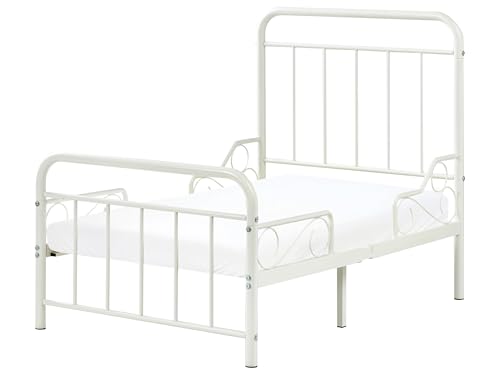 Lit Extensible Moderne en Fer 90/130/160 x 200 cm avec Sommier à Lattes Meuble Chambre Enfant Blanc Cassé Anais