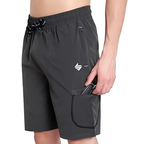 Image of John Ally Men's Workout Exercise Shorts with Zipper Pocket, Elastic Waist Athletic Quick Dry Running Fitness & Lightweight.