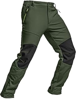 TSLA Men's Snow Ski Snowboard Waterproof Softshell Cargo Pants, Hiking Fleece Lined Bottoms, 2-Layer Reinforeced Knee Olive, 32W x 34L