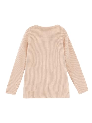 Image of rrhss Girls Waffle Knit Sweaters Trendy Henley Button V Neck Long Sleeve Pullover Jumper Tops