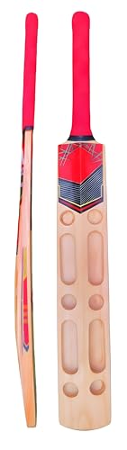 Image of Scoop Cricket Bat with Cover, Popular Willow, Natural Wood, Red and White Design, White Grip Handle, Full Size (Pack of 1)