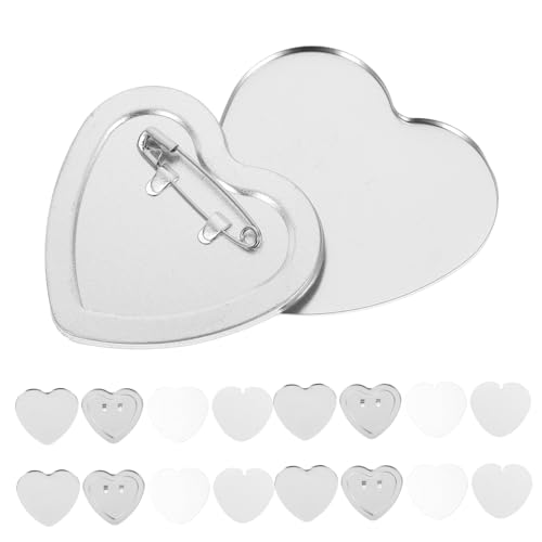 VILLCASE Heart Shaped Button Pins Set DIY Blank Button Badge Parts Metal Button Supplies Kit with Backs and Films