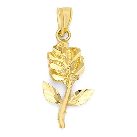 10k Real Solid Gold Rose Pendant for Necklace, Romantic Flower Jewelry for Her Anniversary Wedding Gifts Cover