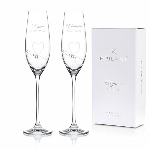 Brilant Essence of Love Flûtes à Champagne Personnalisées - Verre a Champagne, Cadeau de Mariage, Verre Personnalisé avec Noms et Date Gravés, cristal...