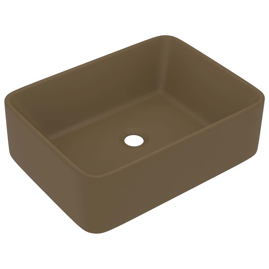 vidaXL Luxury Wash Basin Bathroom Above Counter Stone Sink Washroom Vanity Vessel Sink Cloakroom Plumbing Fixture Matt Cream Ceramic