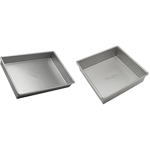 Image of USA Pan Bakeware Rectangular and Square Cake Pans, 9 x 13 inch and 8 x 8 inch, Nonstick & Quick Release Coating