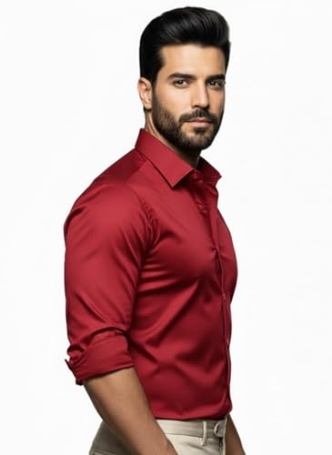 Image of Men's Solid Satin Full Sleeve Soft Finish Regular Fit Shirt for Casual Wear