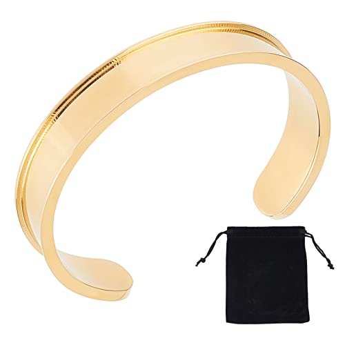 UNICRAFTALE 1pc Gold Plated Cuff Bracelet Stainless Steel Grooved Bangles Blank Bracelet for Inlay 50-60mm Adjustable Empty Open Bangles for Jewelry Making