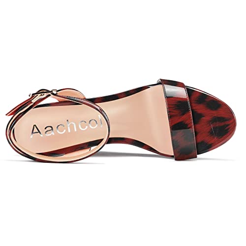 Image of Aachcol Women Platform Wedge Sandals Round Peep Open Toe Ankle Strap Slingback Two-Piece Chunky Block High Heel Dress Shoes Pumps Party Patent 4 Inch