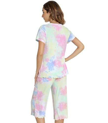Image of NACHILA Women's Pajama Sets Cooling Bamboo Viscose V-Neck Top & Capri Pants