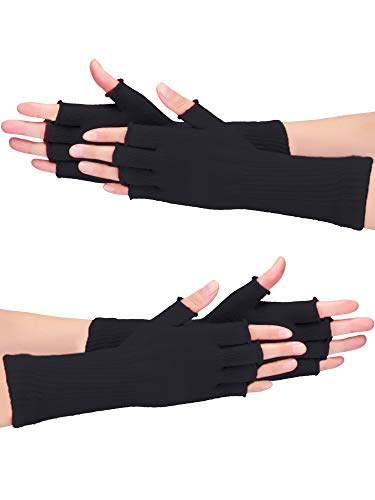 Pangda B07THY4NGF_CA NARF 2 Pairs Unisex Fingerless Gloves Half Finger Stretchy Knit Gloves Lengthen Wrist Mittens Winter Warm Gloves thumb #3