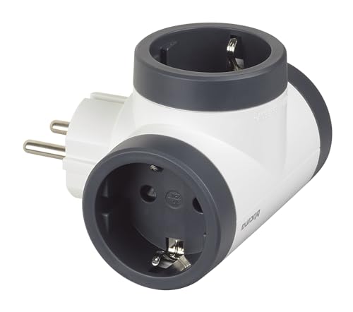 Bticino Adapter obrotowy S3626DR, niemieckie standardowe 3 gniazda Schuko, duża wtyczka 16 A, obracająca się o 180°, 3-stronna listwa zasilająca, moc do 3500 W, wielofunkcyjny adapter, oszczędność