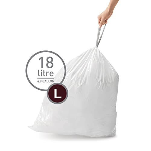 Image of simplehuman Code L Custom Fit Drawstring Trash Bags in Dispenser Packs, 20 Count, 18 Liter / 4.7 Gallon, White