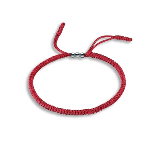 Red String Bracelet for Men and Women, Rope Lucky and Protection Bracelet, Handmade Tibetan Braided Tie Thread Bracelet, Surfer Woven String (Dark Red)