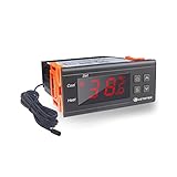 KETOTEK Temperaturregler 230V mit Fühler STC1000, Digitale Thermostat 220V mit 2m Wasserdichter Sensor Sonde, Doppel Relais Temperaturwächter für Heizen Kühlen Aquarium Inkubator terrarium