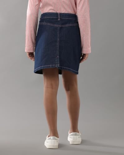 Image of Under Fourteen Girls Denim Hot Skirt | Skirt for Girls | Woven | 12-13 Yrs(Navy)