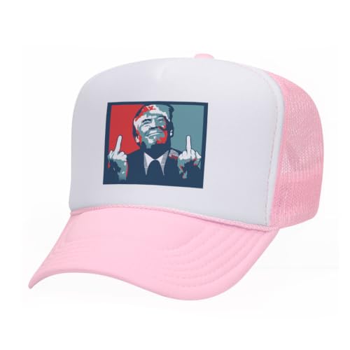 Image of TeesAndTankYou Trump Middle Fingers Foam Trucker Cap Adjustable Mesh Back Hat