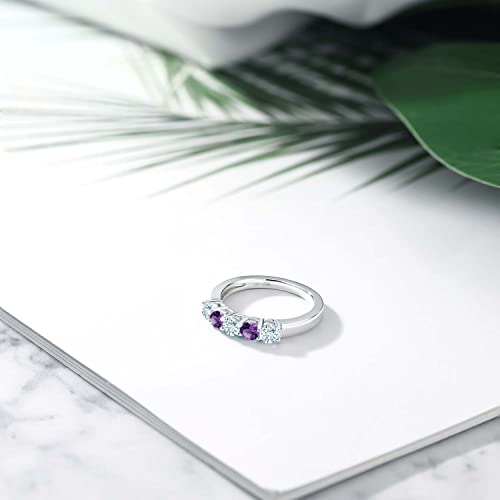 Gem Stone King 925 Sterling Silver Sky Blue Aquamarine and Purple Amethyst Wedding Band Ring For Women (0.96 Cttw, Round 3.5MM, Gemstone March Birthstone, Available In Size 5, 6, 7, 8, 9)4