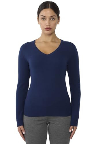 Image of JENNIE LIU Women's 100% Pure Cashmere Long Sleeve Pullover V Neck Sweater