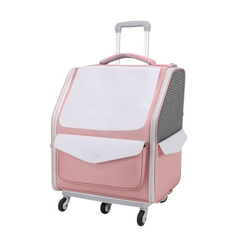 Bxzzuis ペットキャリー ペットリュック 猫 トラベル キャリア キャリア キャスター付き 折り畳み 取り外し可能 デザイン 多機能 ローラー ブラインド 大きな換気窓 小動物用 持ち運び 旅行 屋外 ペット旅行に最適 (ピンク,【トロリーモデル】)