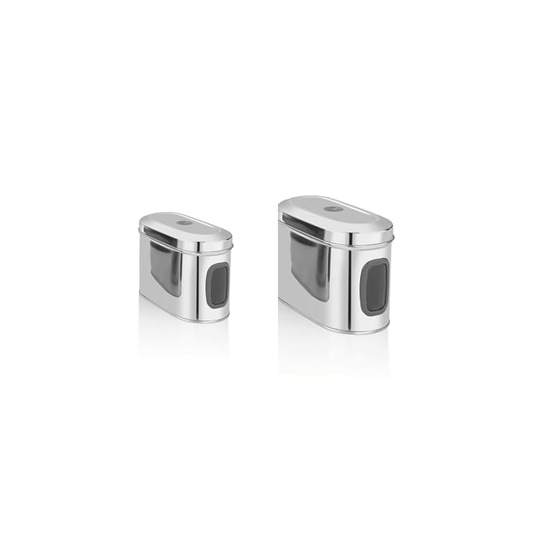 Image of Stainless Steel Capsule Food Canisters /Jars /Containers for Kitchen Storage with See Through Window - set of 2, 1850 & 2350 ml capacity, Silver